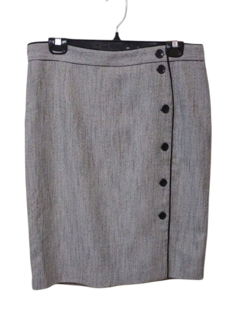 H&M Black / White Tweed Pencil Fully Lined Skirt Side Buttons Detail NWT
